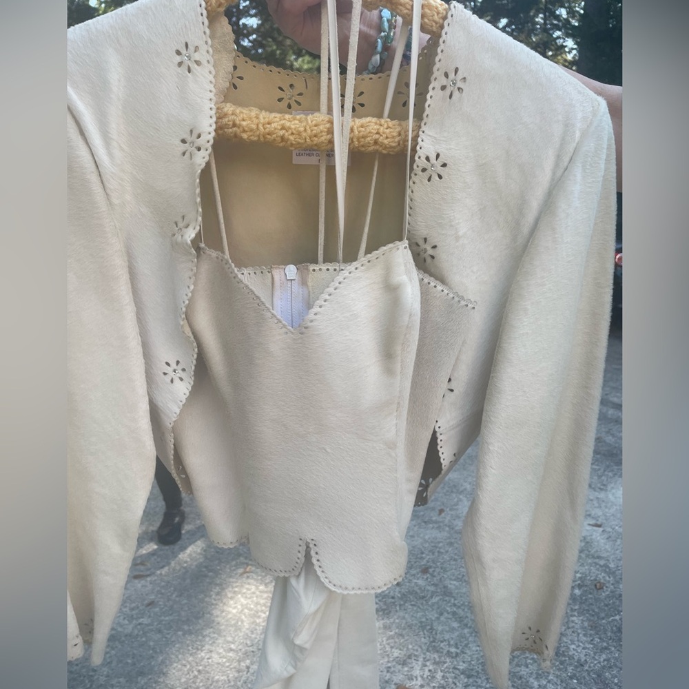 Vintage 3-piece Cream Cow Hide Women's Jacket and Corset and Skirt Set